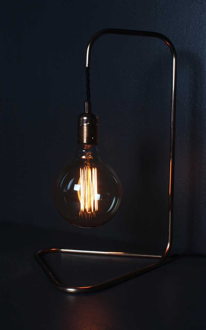Large Triangular Based Copper Lamp