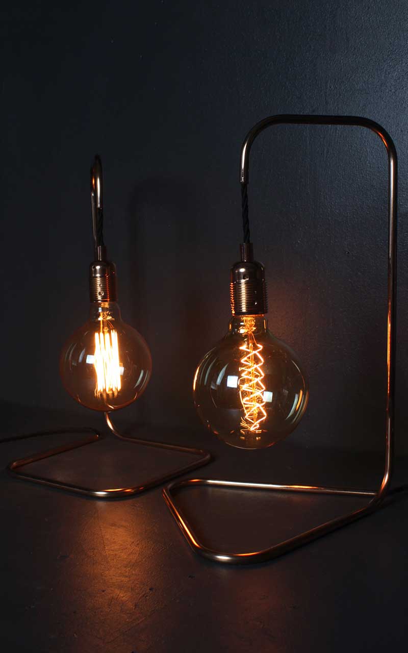 Large Triangular Based Copper Lamp