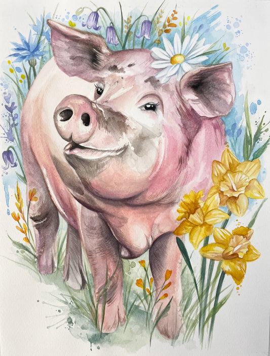 Louise Flynn Print- The Happy Pig- A3