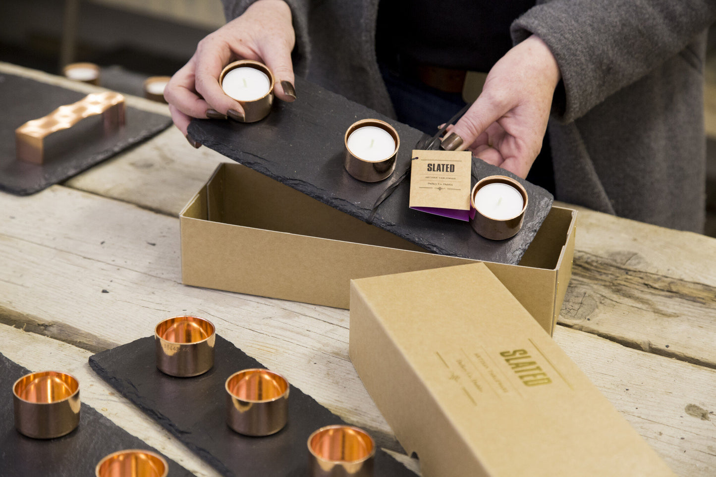 Slate and Copper Candle Trio