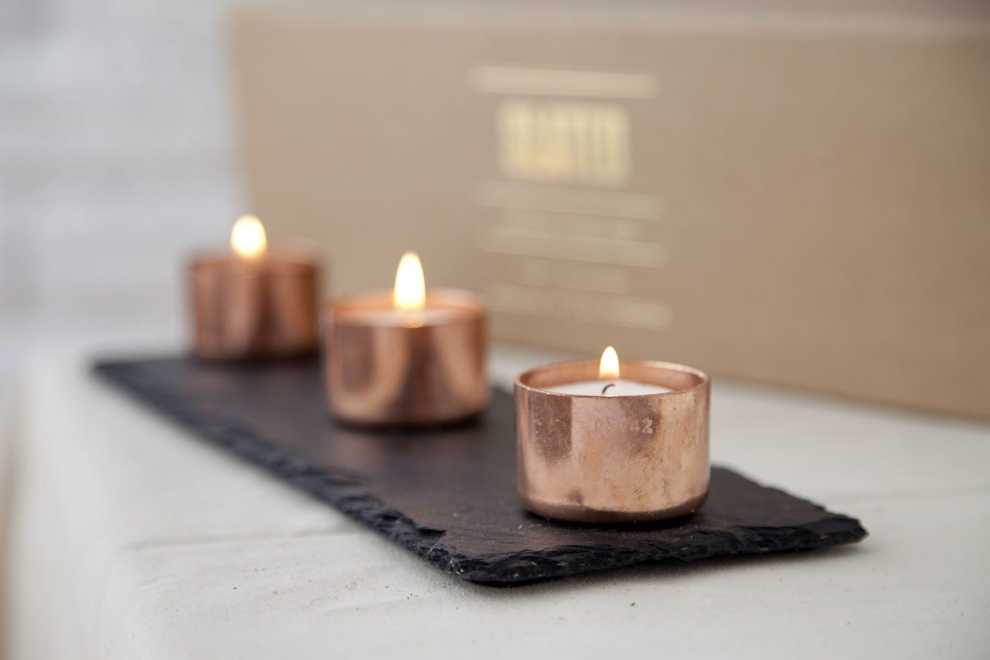 Slate and Copper Candle Trio