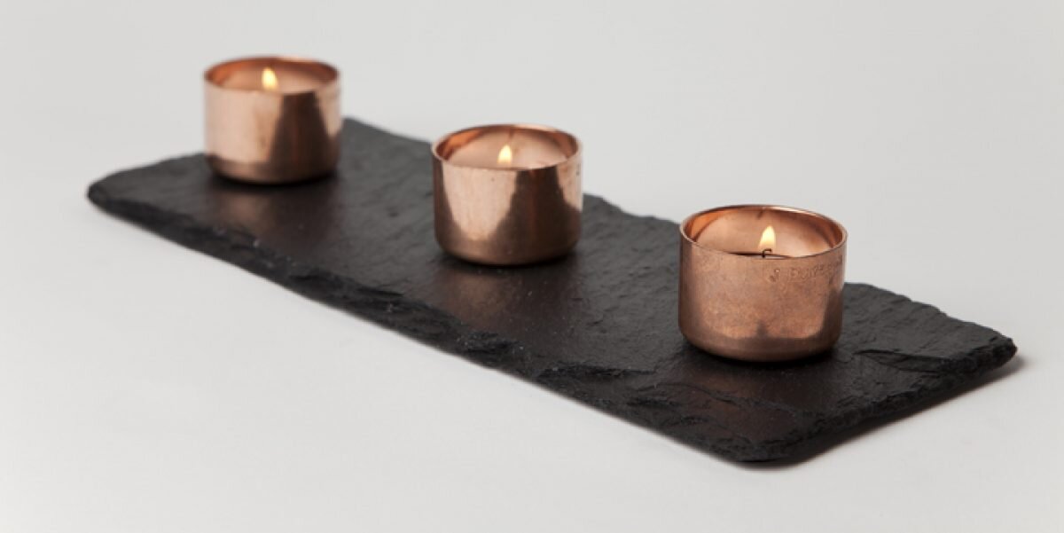 Slate and Copper Candle Trio